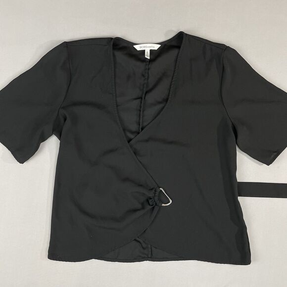 BCBGeneration D-Ring Wrap Top Women’s Medium Black Basic Dark Academia Corpcore - Picture 4 of 16